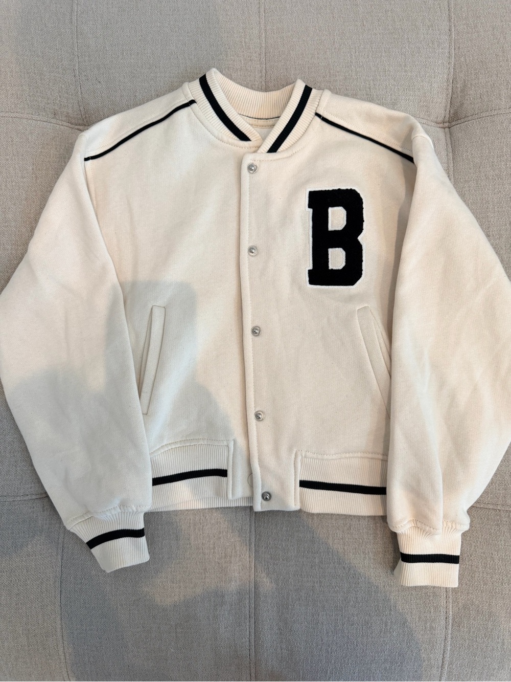 Zara Cream Varsity Jacket with Black Letter B and New York on the back